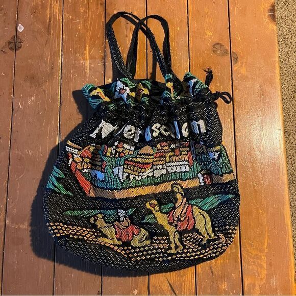 Jerusalem Beaded Tote Cinch Drawstring Bag - I love Jerusalem - Picture 2 of 8